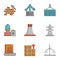 Atomic industry icons set, cartoon style