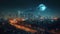 From atop the overpass the city sprawls out before you a sea of lights and motion. The moon hangs high in the sky