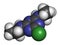 Atrazine broadleaf herbicide molecule. 3D rendering. Atoms are represented as spheres with conventional color coding: hydrogen .