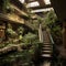 an atrium is decorated in tropical plants and water features for the design