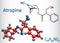 Atropine drug molecule. It is plant alkaloid. Structural chemical formula and molecule model