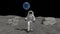 Atsronaut with a ball in the shape of the Earth is walking on the moon. Elements of this video furnished by NASA. 3d rendering