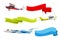 Attached banners to flying airplanes. Vector illustration in cartoon style