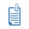 Attachment, clip, document, paperclip, paper icon. Blue vector sketch.