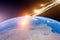 Attack of the asteroid meteor on the Earth. Elements of this image furnished by NASA