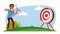 Attainment Concept Vector. Businessman Shooting From A Bow In A Target. Objective Attainment, Achievement. Flat Cartoon