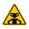 Attention Alien. Caution ufo. Yellow triangle road sign. No Extraterrestrial civilization