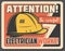 Attention banner with precaution about electricity