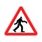 Attention Bigfoot. Caution Yeti. Red triangle road sign