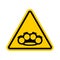 Attention brass knuckle. Caution Weapon Robber. Yellow Road prohibitory sign. Danger Burglar vector illustration