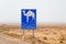 Attention camels crossing road sign in Tunisia, Africa