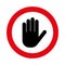 Attention caution hand sign icon symbol.