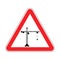 Attention Construction site. Caution development. Red road triangle sign Lifting crane