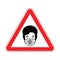 Attention Coronavirus. Warning red road sign. Caution Man in medical mask. Danger Epidemic Disease