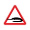 Attention crocodile. Alligator on red triangle. Road sign Caution predator reptile