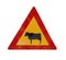 Attention crossing cows red and yellow road sign