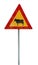 Attention crossing cows red and yellow road sign