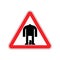 Attention Domestic violence. Warning red road sign. Caution back of man and crying child
