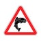 Attention Fish. Red prohibitory road sign. Danger of Fishing . V