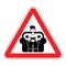 Attention gamer. Red road sign danger. Caution guy plays video g