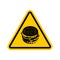 Attention Hamburger. Dangers of yellow road sign. Burger Fast food Caution