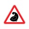 Attention hen. Dangers of red road sign. Chicken farm Caution