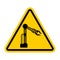 Attention Industrial robot. Caution Mechanical hand. Yellow road