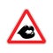 Attention kisses. Lips on red triangle. Road sign Caution