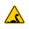 Attention Loch Ness monster. Caution Nessie. Yellow triangle road sign