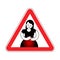 Attention PMS. Caution Menstrual pain girl. Red road danger sign