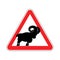 Attention ram. Caution farm animal Sheep. Red prohibitory road s