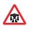 Attention Robot. Caution red road sign Cyborg warrior future. Vector illustration.