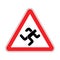 Attention Running man. Warning red road sign chaser. Caution Runner