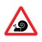 Attention snail. Danger red road sign. Slow driver Caution