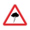 Attention Thunderstorm. Red prohibitory triangular road sign. Ca