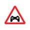 Attention video games. Dangers of red road sign Gamepad. Caution