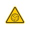 Attention volleyball. Danger yellow road sign. Games ball Caution