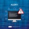 attention warning attacker alert sign with exclamation mark on computer monitor screen. beware alertness of internet danger symbol