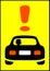 Attention woman driving a car road sign