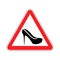 Attention woman. Red prohibitory road sign women`s shoes.