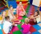 Attentive children sitting with teacher and having conversation