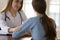 Attentive female doctor support patient at meeting