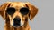 attentive golden retriever dog wearing sunglasses, ears up