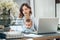 Attentive woman with child studying document working