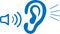 Attentively ear listen icon, attention, listen, ear blue vector icon