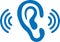 Attentively ear listen icon, attention, listen, ear blue vector icon.