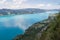 Attersee lake in Austria, with clouds reflecting in, as seen from above, on a clear, Summer day. European holiday destination