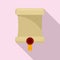 Attestation roll diploma icon, flat style