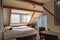 Attic bedroom, cosy double room in hotel, interior design