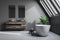 Attic luxury bathroom interior, gray close up